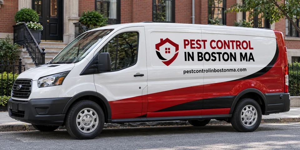 Pest Control in Boston MA branded van beside a home